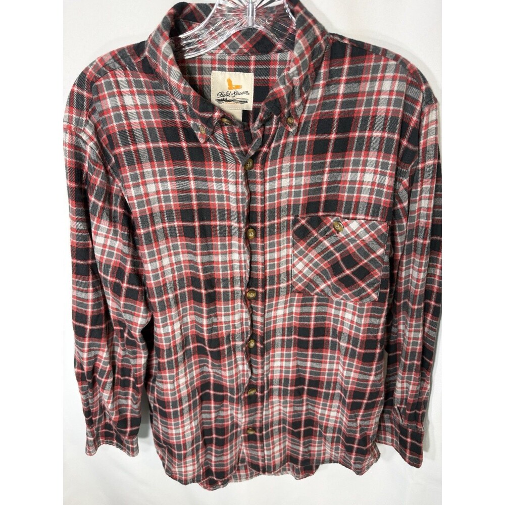 Field & Stream Flannel Shirt Medium Red Gray Plaid Thermal Outdoor Fishing Men